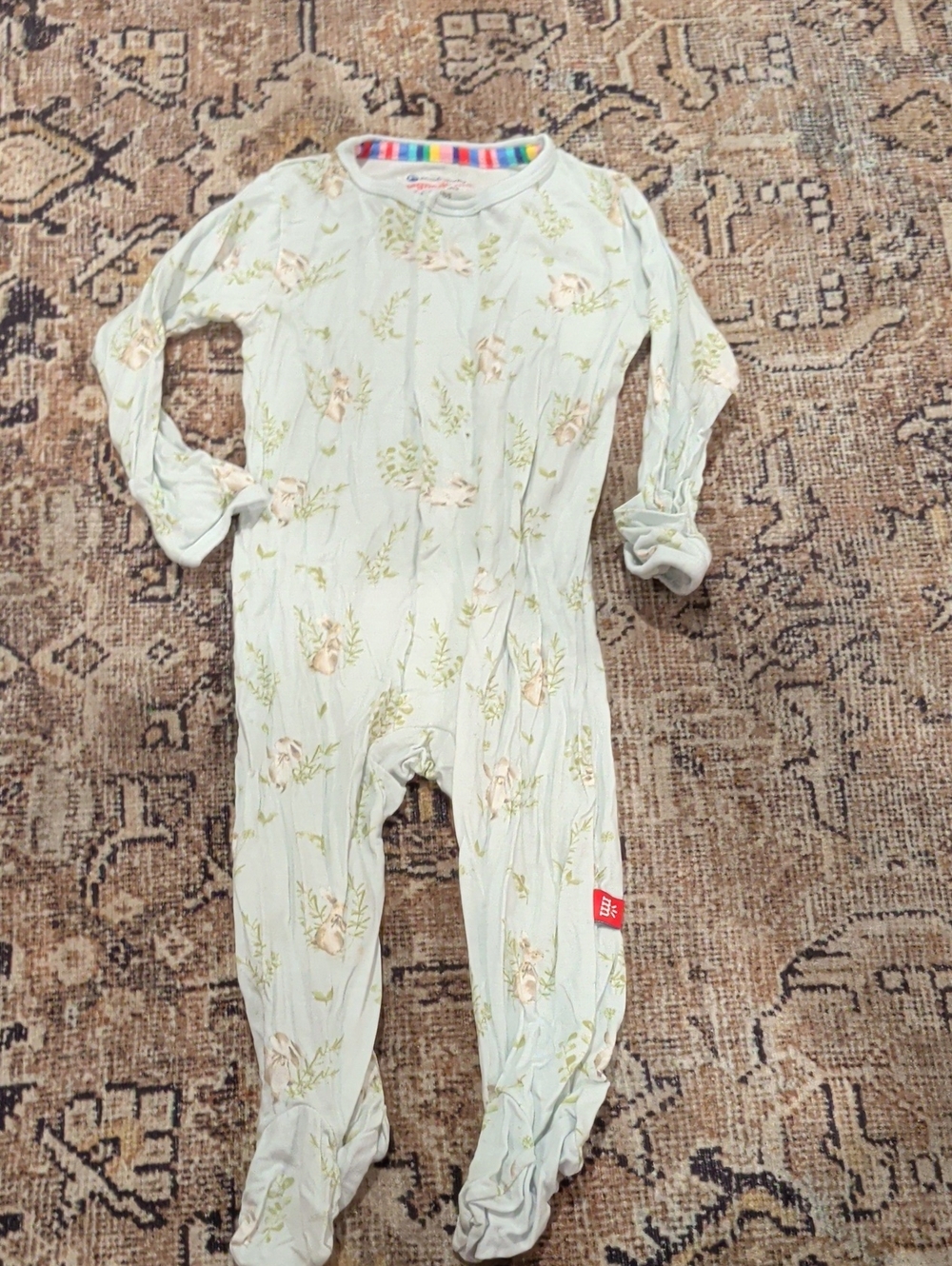 Magnetic Me Pale Green Floral Footed Baby One-Piece
